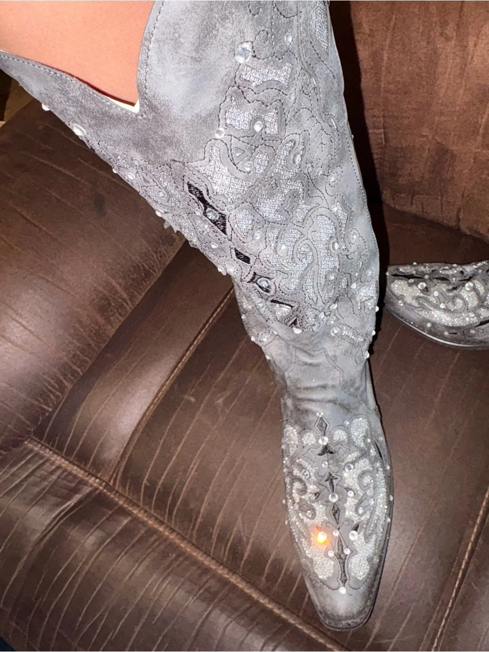 Embellished rhinestone sparkles Dark Grey Wide Calf Women's Tall Western Boot